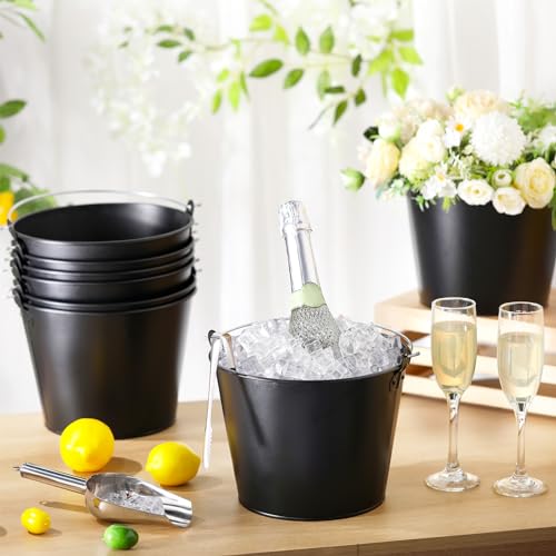 Zopeal 12 Pcs Metal Beer Buckets with Ice Shovels and Tongs Stainless Steel Ice Bucket with Handle Round Pails for Summer ...