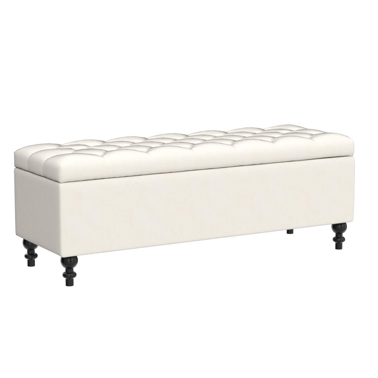kinmars Ottoman with Storage,50.2-inch Upholstered End of Bed Storage Bench for Bedroom,for The Living Room,for Entryway, with Button and Safety Hinges,Detachable (White)