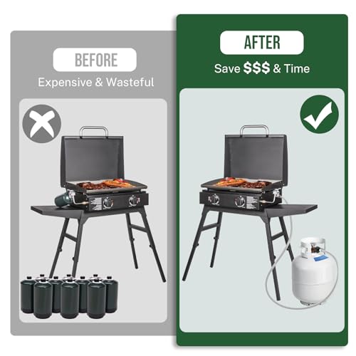 8ft Propane Hose Connects 1LB Portable Grill/Heater to 20lb Propane Tank, for Buddy Heater, Q Series Travel Grill/17&22” G...