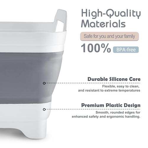 2.4 Gal(9L) Collapsible Dish Basin with Drain Plug, Space Saving Outdoor Multiuse Foldable Sink Tub, Dishpan, Kitchen Stor...