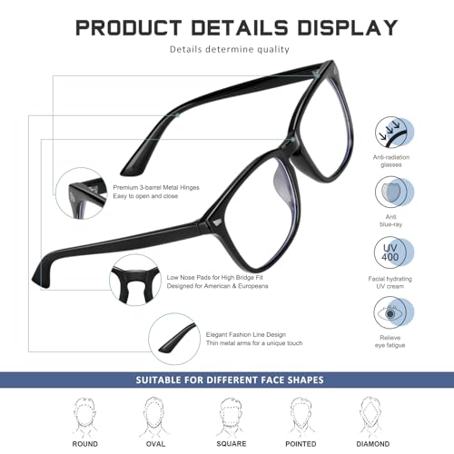 Jectieey Reading Glasses for Women Men - Blue Light Blocking UV Filter Readers, Anti Eyestrain Eyeglasses