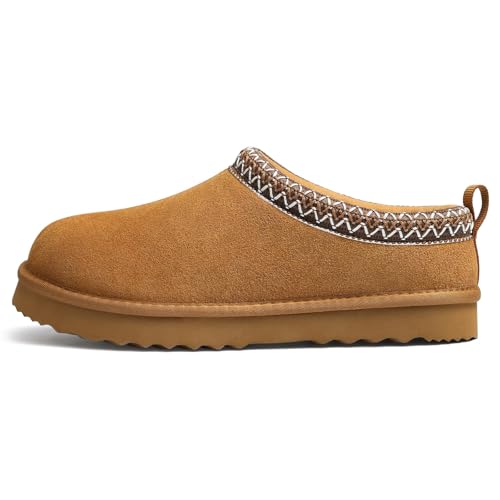 bebealy Genuine Suede Fuzzy Slippers for Women Winter Warm House Shoes Cozy Mini Boots for Indoor Outdoor