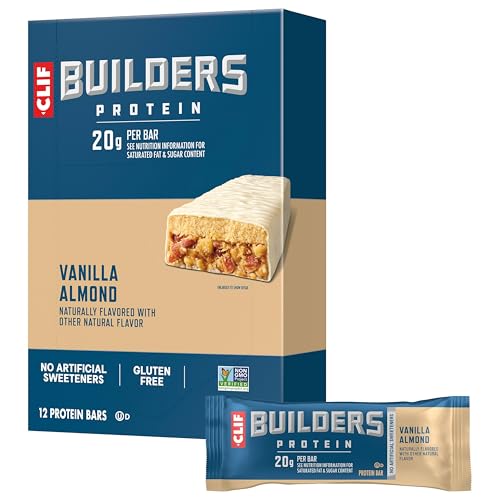 CLIF BUILDERS Protein Bars - Vanilla Almond Flavor - 20g Plant Based Protein - Gluten Free - Non-GMO - Low Glycemic - No A...