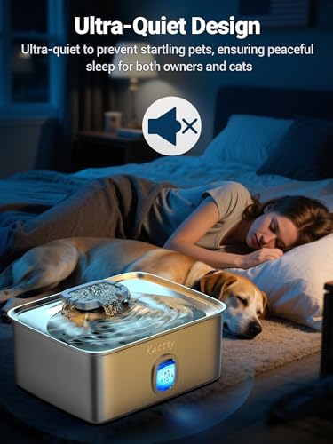 Kastty 4 Gal Dog Water Fountain for Large Dogs,15L Stainless Steel Dog Water Bowl Dispenser Triple Filtration,Ultra Quiet ...