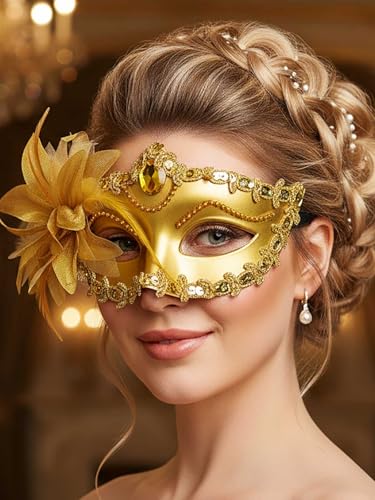 Yokawe Black Masquerade Mask for Women Flower Venetian Ball Masks Lace Mardi Gras Costume