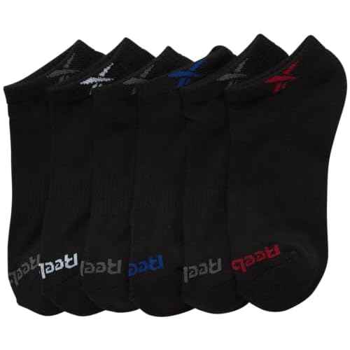 Reebok Boys' Ankle Socks - 6 Pack Moisture-Wicking Low Cut Athletic Low Cut Socks for Boys with Arch Support (Sizes: S-L)