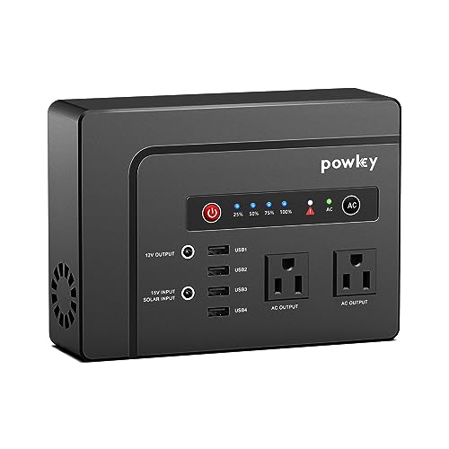 Powkey Portable Power Station 200W, 146Wh Portable Solar Generator Battery Pack with 2 Pure Sine Wave AC Outlets/4 USB A/1...