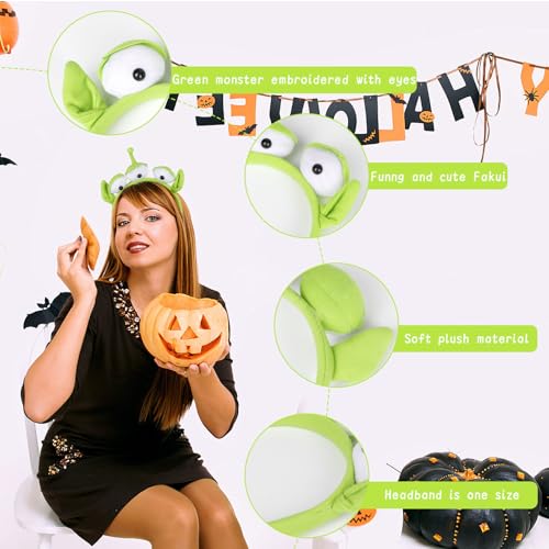CCINEE 2Pack Alien Plush Headband，Green Alien Three-eyed Headband Plush Headwear Hat Accessories for Halloween Party Supply