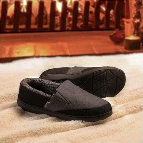 Zigzagger Men's Comfy Wool Slippers Indoor Outdoor House Shoes, Warm Soft Fur Fuzzy Fleece Lined Memory Foam Sole with Sue...