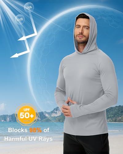 Boladeci Men's UPF 50+ Sun Protection Lightweight Hoodie Shirts Long Sleeve Fishing Shirts SPF UV Hiking Swim