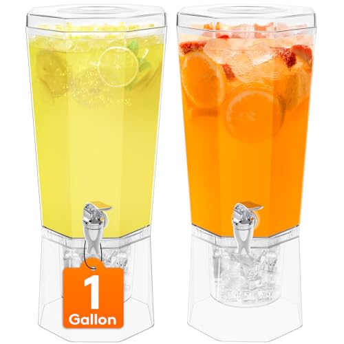 Lifewit 1 Gallon (128 OZ) Drink Dispensers for Parties 2 Pcs, 4L Plastic Beverage Containers with Stand for Juice/Tea/Sod...