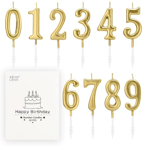 Beanlieve 10-Pieces Numeral Birthday Candles - Cake Numeric Candles Number 0 1 2 3 4 5 6 7 8 9,Used for Cake Decoration on...
