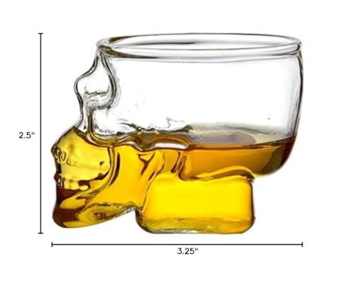 URMAGIC 4 Pcs Skull Shot Glasses, 2.5 Oz Crystal Skeleton Cup, Halloween Drinkware Supplies, Skull Shaped Clear Glass Cup, Whiskey Glasses for Men