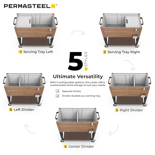 Permasteel 80 Quart Party Cooler, Rolling Ice Chest with Wheels and Handles for Indoor Outdoor Patio