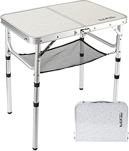 Small Folding Table 2 Foot, Portable Camping Table with Mesh Holders,Lightweight Aluminum Adjustable Height, with Carry Ha...