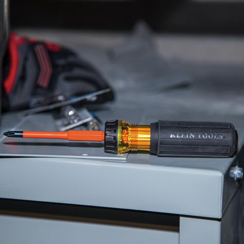Klein Tools 32293 Insulated Screwdriver, 2-in-1 Screwdriver Set with Flip Blade, #2 Phillips and1/4-Inch Slotted Tips, Dou...