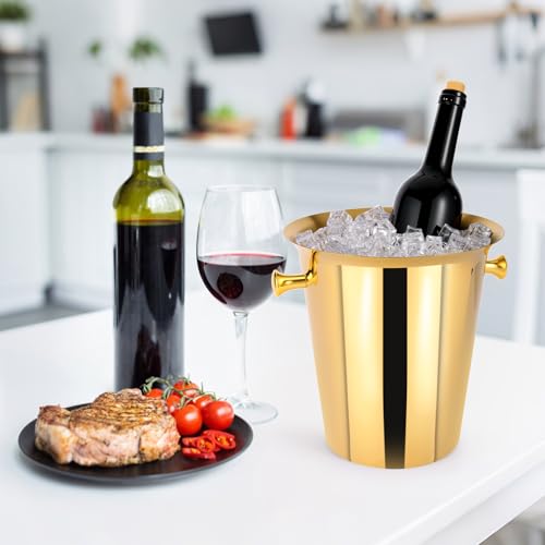 5 Liter Outdoor Gold Ice Bucket with Scoop, Stainless Steel Ice Bucket, Cocktail Bar Wine Party Beverage Cooler, Champagne...