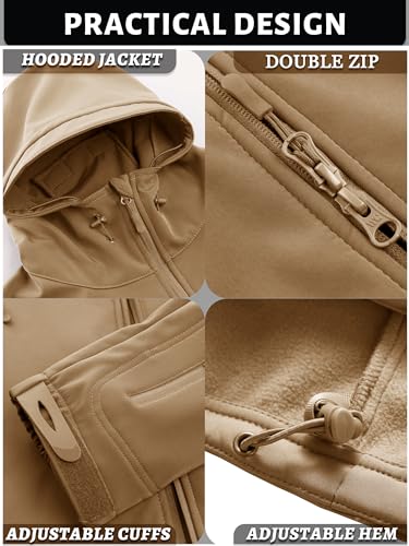 TACVASEN Men's Special Ops Military Tactical Soft Shell Winter Warm Fleece Lined Jacket Rain Hood Coat Hiking Snowboard
