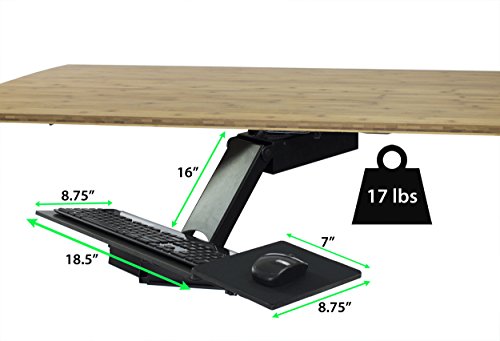 Uncaged Ergonomics KT2-b Under-Desk Adjustable Height & Angle Sit to Stand Up Keyboard Tray with negative tilt Best standi...