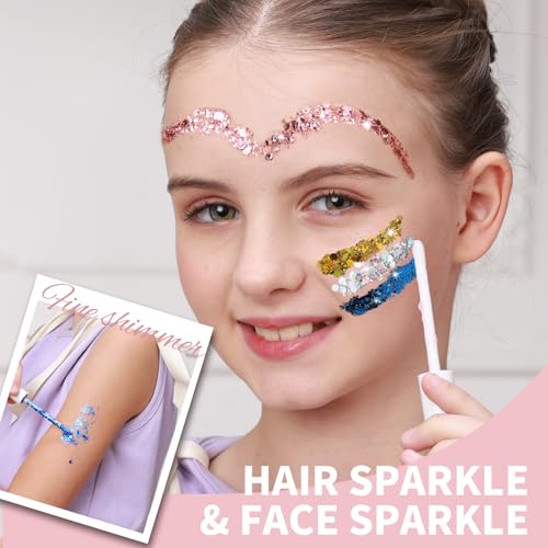 FANDAMEI Body Glitter Kit - 8 Colors 8 ml/Jar for Glitter Makeup, Face Hair Glitter for Kids&Women, Halloween Mermaid Rav...