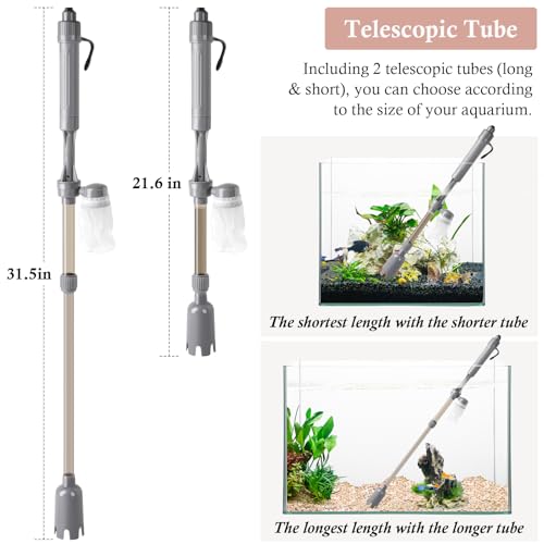 VILLNO Aquarium Vacuum Gravel Cleaner, Battery Fish Tank Water Changer, Removable Vacuum Sand Washer for Fish Tank Cleanin...