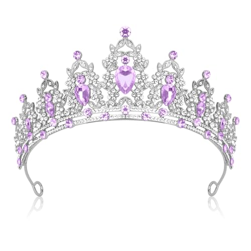 JIOMULIG Crown, Tiara for Women, Purple Rhinestone, Silver Metal, Fashion Headband, Adult Women's Queen Crown, Birthday Pa...