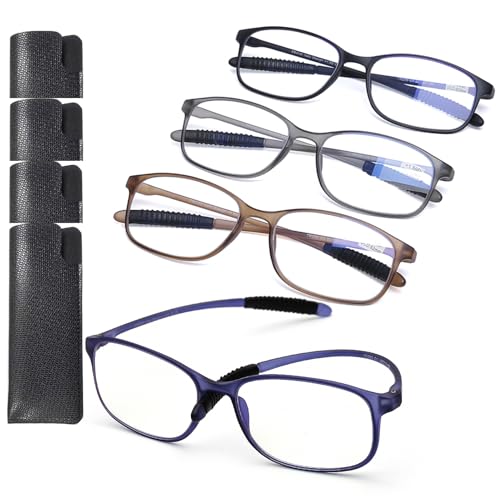 AQWANO 4 Pack Flexible Computer Reading Glasses Men Women Blue Light Blocking, Lightweight TR90 Frame Readers Glasses Anti...