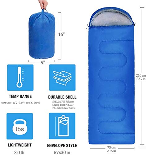 Sleeping Bag, Lightweight 3 Season Weather Sleep Bags for Kids Adults Girls Women, Microfiber Filled 5-20 Degree for Backp...