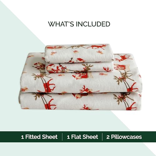Elegant Comfort Ultra Soft 4-Piece 100% Turkish Cotton Flannel Sheet Set - Holiday Christmas Flannel Sheets, Warm and Cozy...