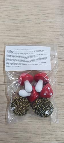 Queekay Resin Hedgehogs & Wood Mushroom Sculpture, Fairy Wild Garden Supplies, 6 Pieces, Red, Handmade Decor
