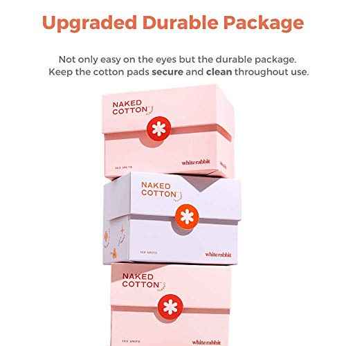 White Rabbit ? Naked Cotton Textured ? Unbleached Perforated Cotton Pads for Toner, Makeup Removal & Masks | Lint-Free, Exfoliating, Natural & Cruelty-Free | Korean Skin Care Product (200 Count)