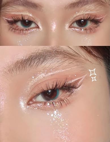 Shimmer Glitter Eyeshadow Palette, Korean Eye Glitter Makeup, Ultra-Blendable, Sparkle Silver Champagne Gold Eye Shadow, S...