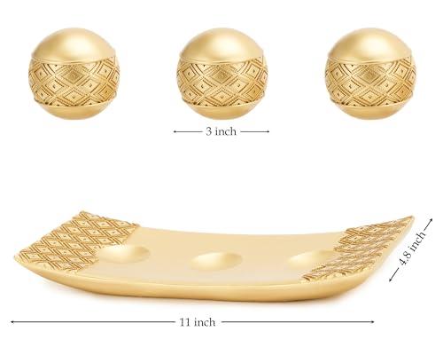 Artconal Golden Spheres Orbs Set of 3 with Tray for Centerpiece Table Decoration, Golden Accent Center Piece for Home Dini...