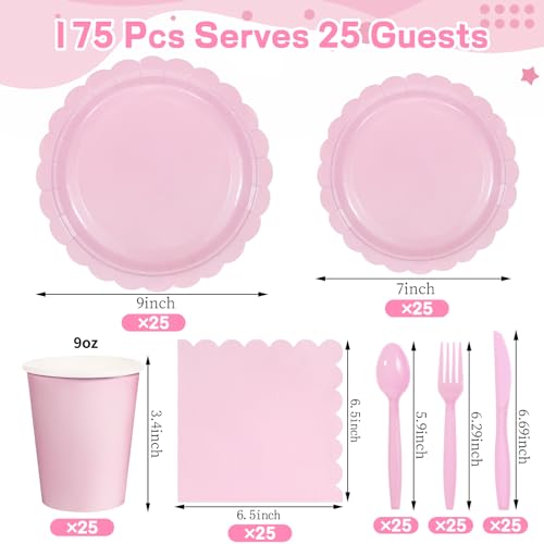Xiangqu 175 Pcs Party Plates and Cups and Napkins Sets, 9" Pink Valentines Paper Plates, 7" Dessert Plate, 9oz Cups & Cutl...