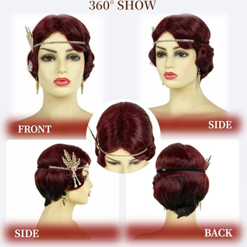 STfantasy 20S Finger Wave Wig Flapper Curly Synthetic Hair for Women 1920s Cosplay Costume Halloween Party Daily Everyday ...