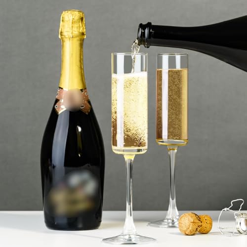 PARACITY Champagne Flutes, Champagne Glasses Set of 2, Elegant 6oz Glass Champagne Flutes, Gift for Birthday, Wedding, Chr...
