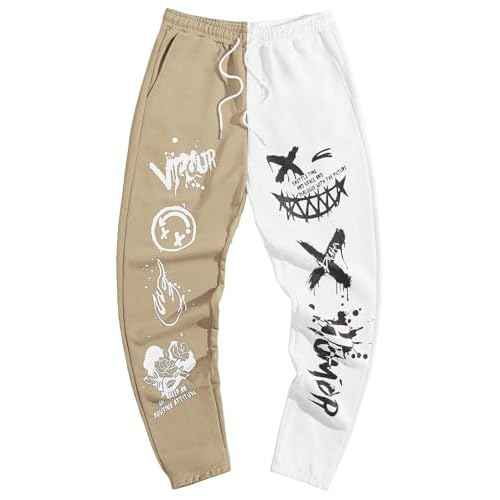 WDIRARA Men's Two Tone Cartoon Graphic Print Drawstring Waist Sweatpants Joggers with Pocket