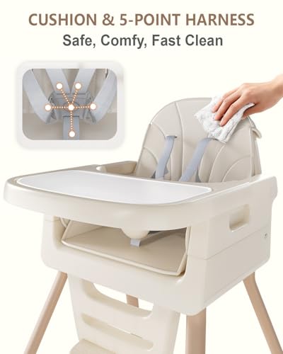 EverKiddo Baby High Chair for 6 Months+, Foldable High Chairs for Babies and Toddlers, Convertible Toddler Chair, Adjustab...