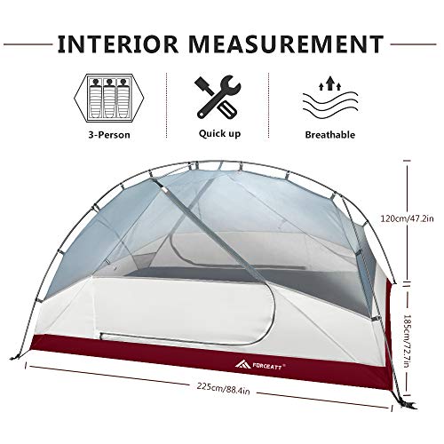Forceatt Tent for 2 and 3 Person is Waterproof and Windproof, Camping Tent for 3 to 4 Seasons,Lightweight Aluminum Pole Ba...
