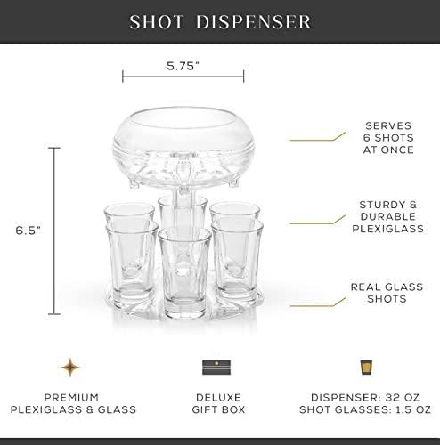 JoyJolt 6 Shot Glass Dispenser and Glass Set. 32oz Liquor Dispenser for Home Bar Accessories, Parties