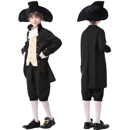 aicoaub Kids Colonial Costume Boys 18th Century America Cosplay Costume with Hat 4-17