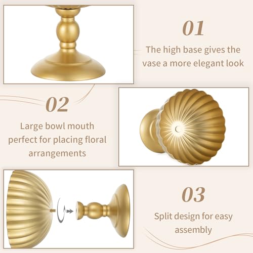 Sziqiqi Urn Vase for Wedding Centrepiece: 7.9in Gold Compote Bowl Vase Table Decorations - Floral Arrangement Pots Set of ...