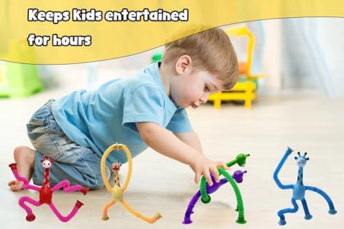 Suction Cup Robot Toy,Toys for Kids with Autism,Autism Sensory Products,Suction Cup Toy,pop Tubes Robots Stress and Anxiety Relief for Kids 3 4 5 6 7,Christmas Easter Gifts (Giraffe 6PC)