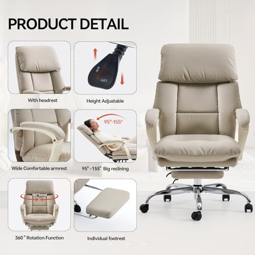 EMIAH Office Chair with Foot Rest, Ergonomic Executive Office Chair with Arms, Reclining High Back PU Leather Comfy Swivel...