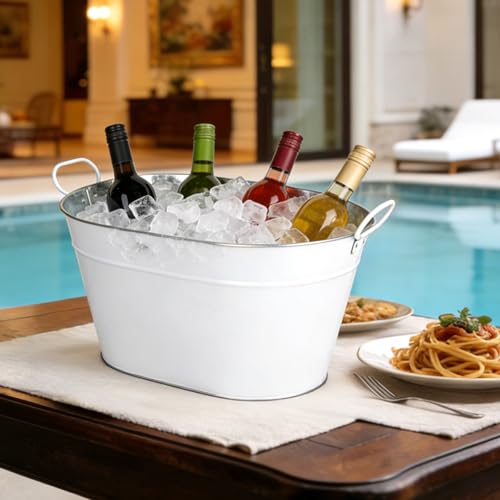 1 Pack Galvanized Beverage Tub, 3 Gallon Ice Buckets Metal Drink Buckets with Handles for Champagne Cocktails Wine Beer fo...