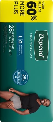 Depend Incontinence Underwear for Men, Large, 56 Count | Maximum Protection | Grey | Disposable