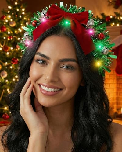 Asekonc Light Up Christmas Ball Headband for Halloween Merry Xmas Party Favor Winter Birthday Party Gifts Headband