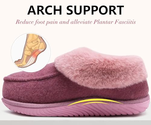COFACE Women's Memory Foam House Slippers Arch Support Moccasin Winter Shoes Ladies Warm Fuzzy Faux Fur Collar With Indoor...