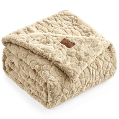 Cozy Bliss Faux Fur Throw Blanket for Couch, Fuzzy Soft Plush Thick Warm Fluffy Reversible Wave Textured Blanket for Sofa ...