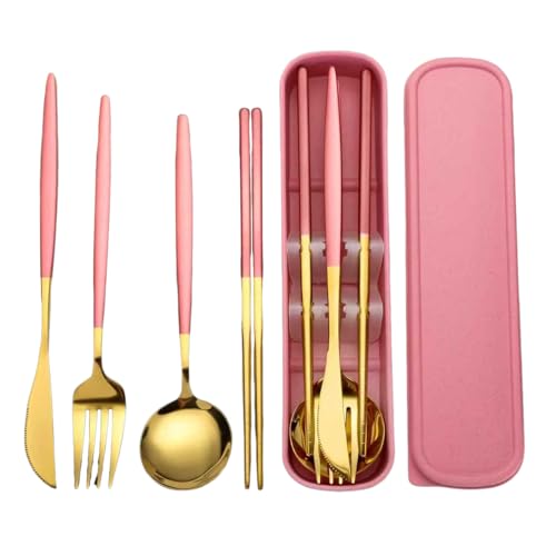 Stainless Steel Cutlery Set with Storage Box, 4 Counts Portable Reusable Utensils Set for Home Office School Camping Trave...
